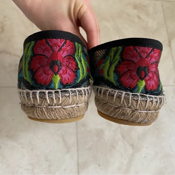 Gucci Canvas Floral Embroidered Blind For Love Espadrilles Flats Size 37.5/7.5 - Picture 8 of 12